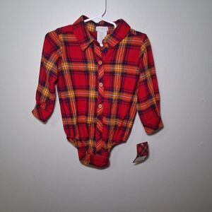 NWT Cotton Baby Red Plaid Sz Unisex 12 Months One Piece Long Sleeve Family Photo